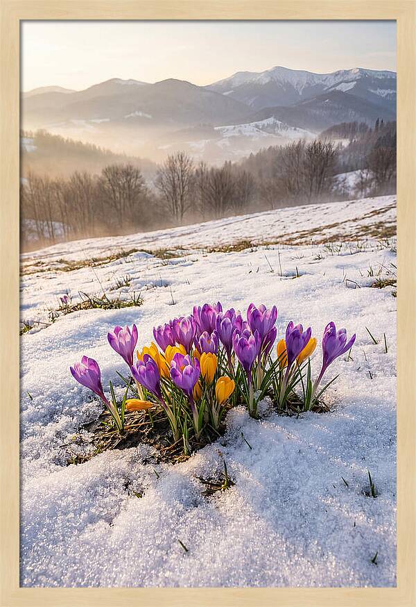 Spring Crocus Breaking Through Snow