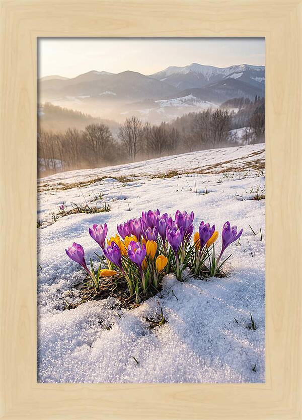Spring Crocus Breaking Through Snow