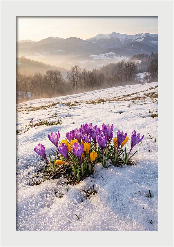 Spring Crocus Breaking Through Snow
