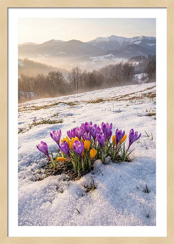 Spring Crocus Breaking Through Snow