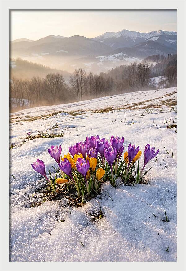 Spring Crocus Breaking Through Snow