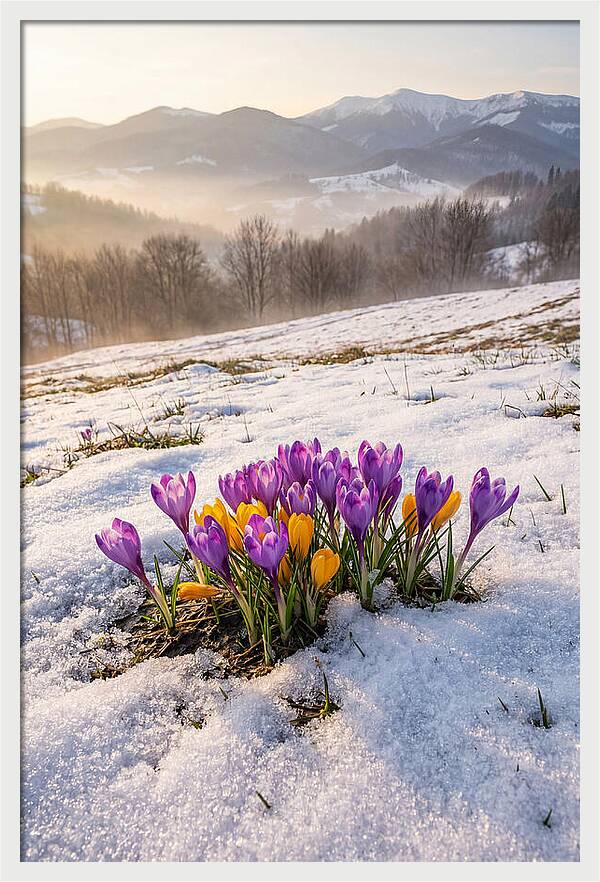 Spring Crocus Breaking Through Snow