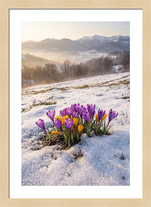 Spring Crocus Breaking Through Snow