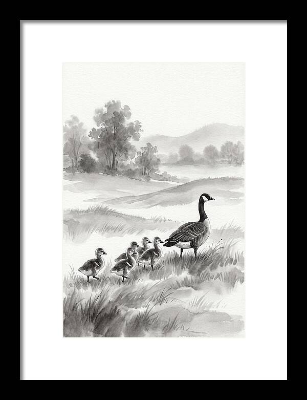 Spring Goslings Following Mother