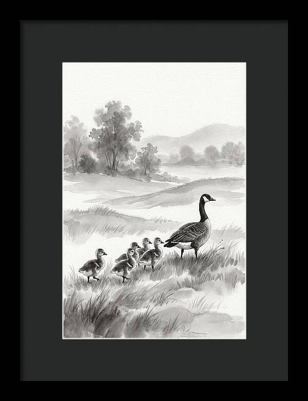 Spring Goslings Following Mother