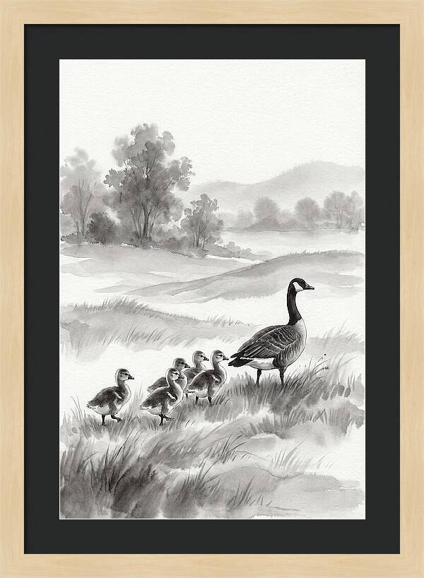 Spring Goslings Following Mother