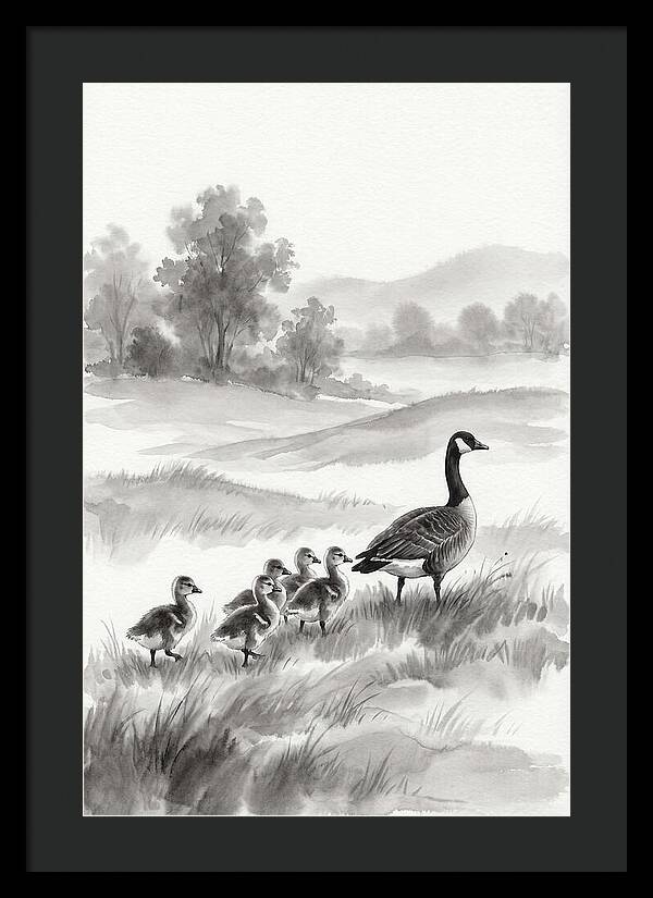 Spring Goslings Following Mother