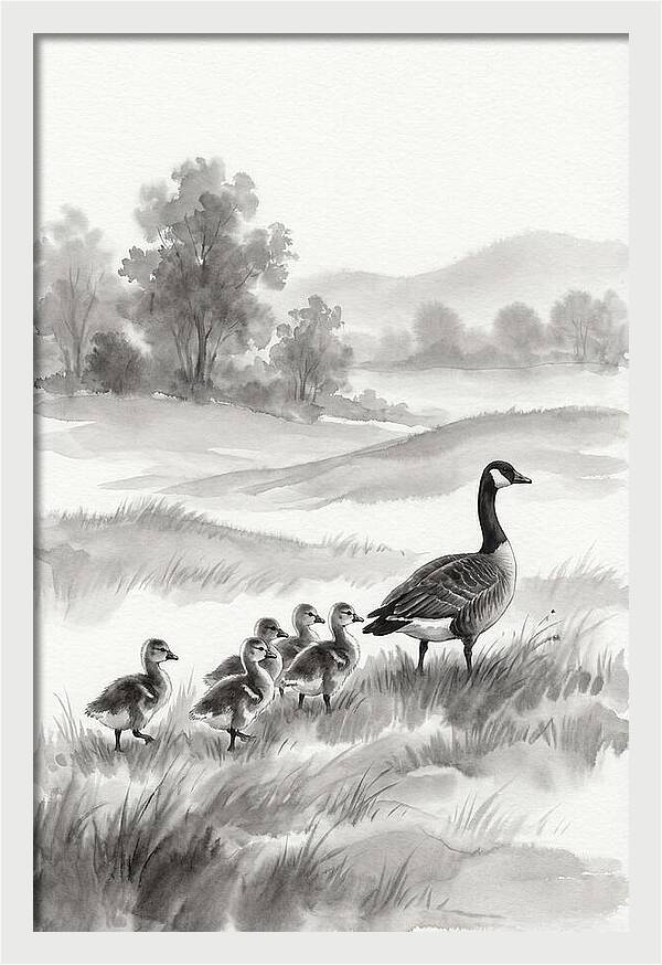 Spring Goslings Following Mother