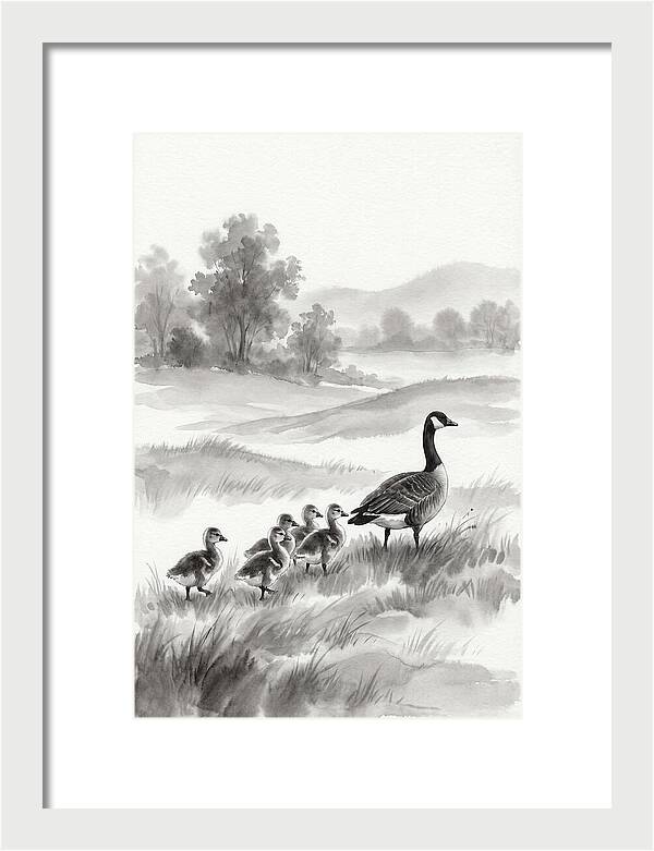 Spring Goslings Following Mother