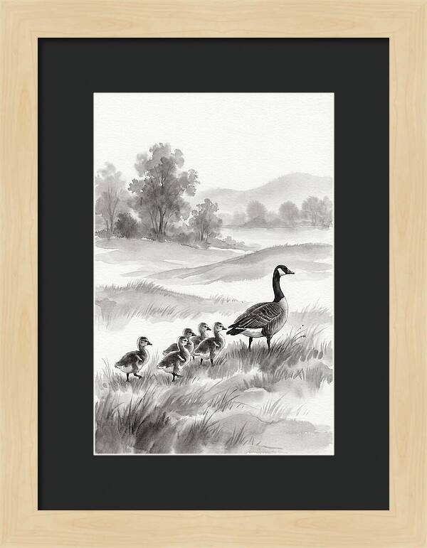 Spring Goslings Following Mother