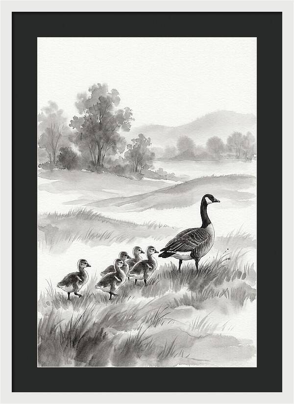 Spring Goslings Following Mother