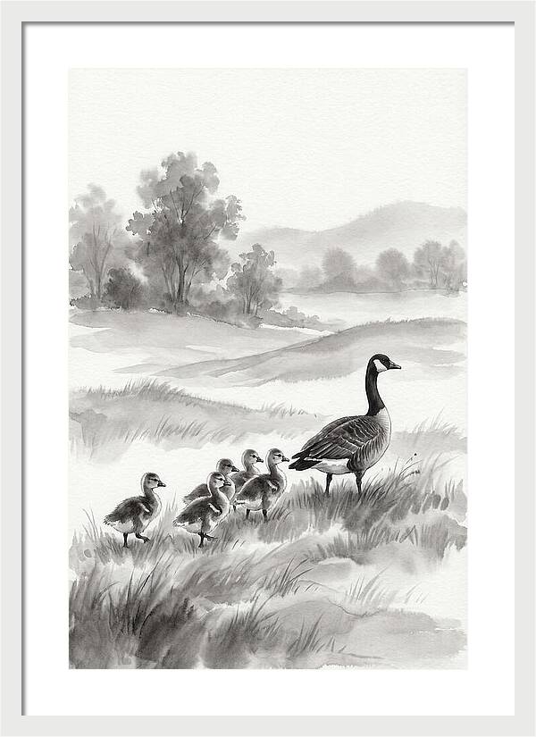Spring Goslings Following Mother