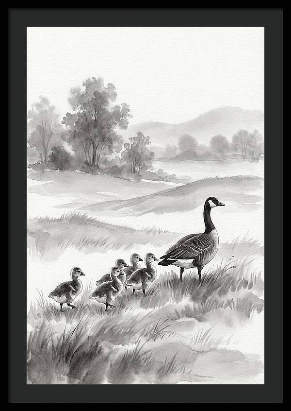 Spring Goslings Following Mother
