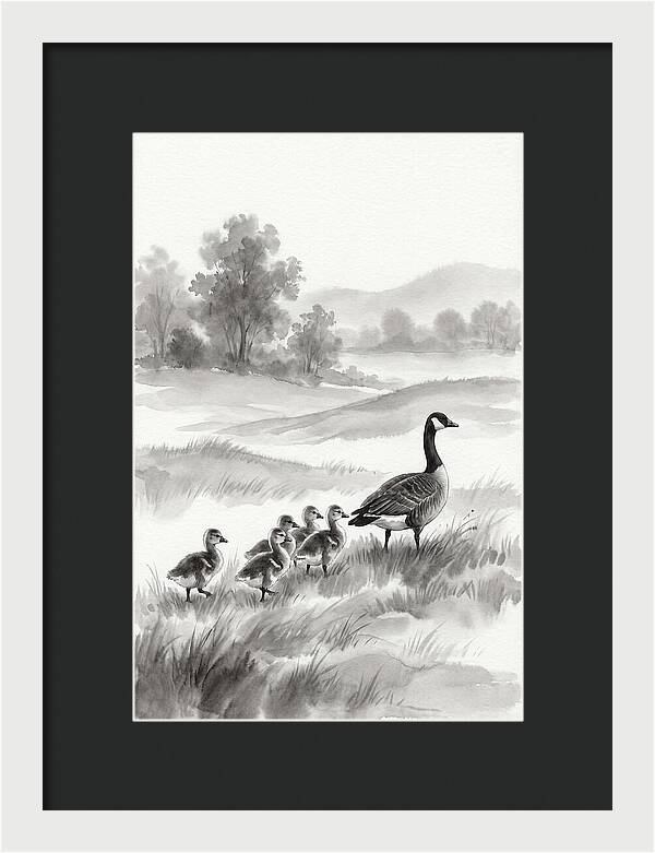 Spring Goslings Following Mother