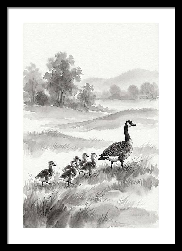 Spring Goslings Following Mother