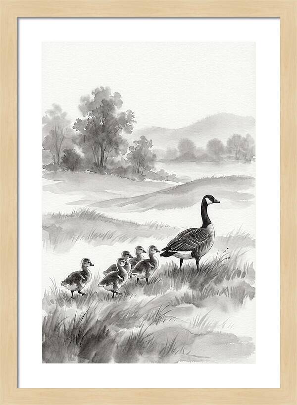 Spring Goslings Following Mother