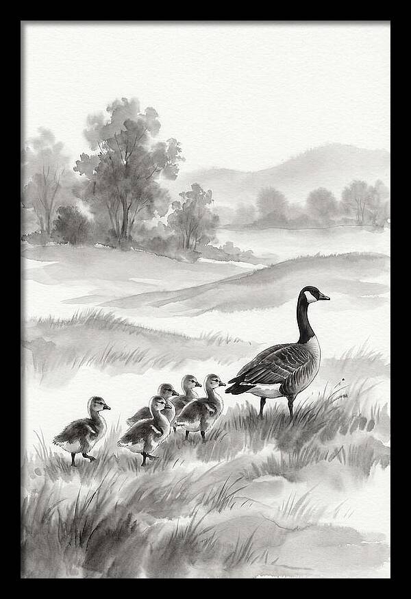 Spring Goslings Following Mother