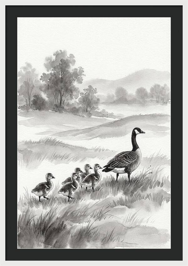 Spring Goslings Following Mother