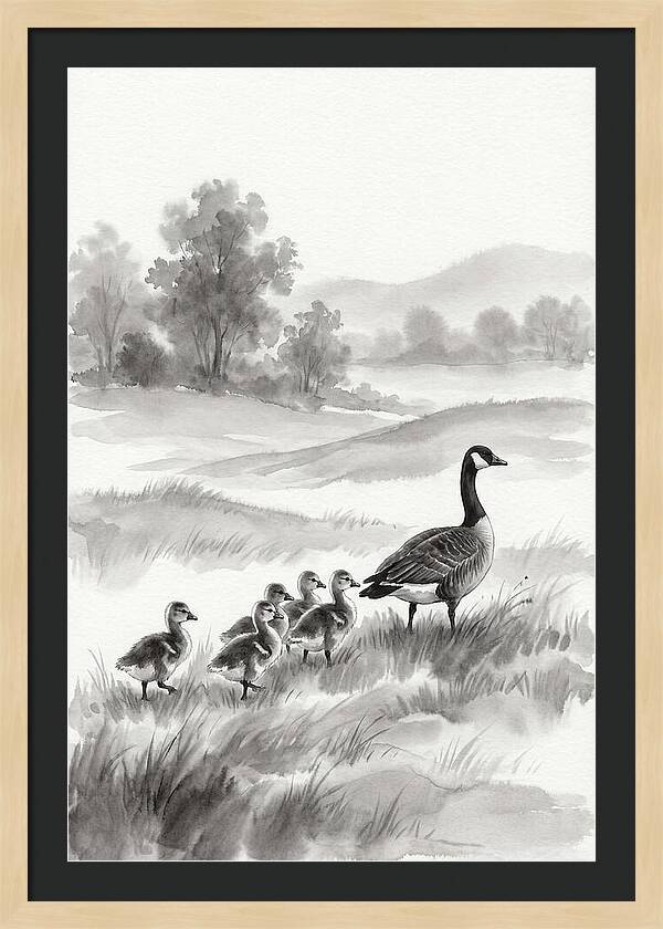 Spring Goslings Following Mother