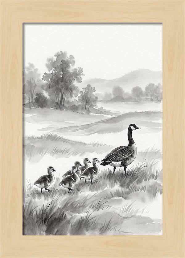 Spring Goslings Following Mother