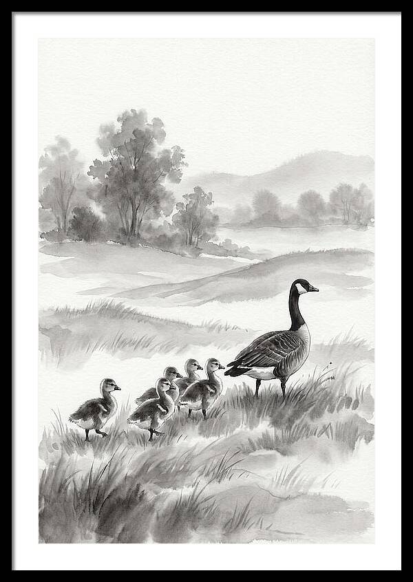 Spring Goslings Following Mother