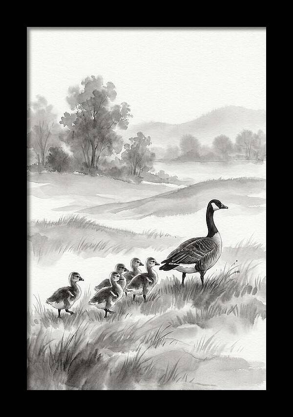 Spring Goslings Following Mother