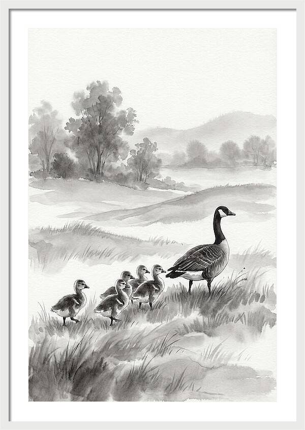 Spring Goslings Following Mother
