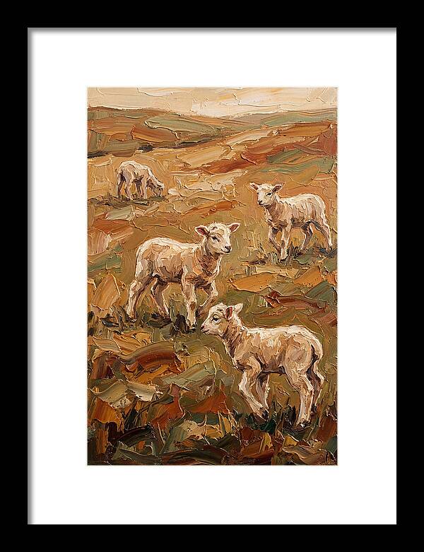 Spring Lambs Playing In Fresh Green Pasture