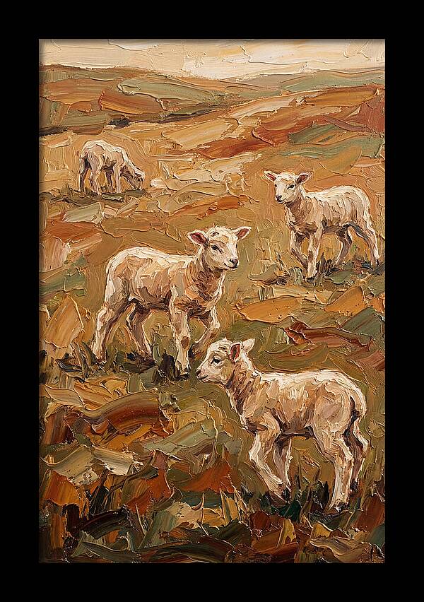Spring Lambs Playing In Fresh Green Pasture