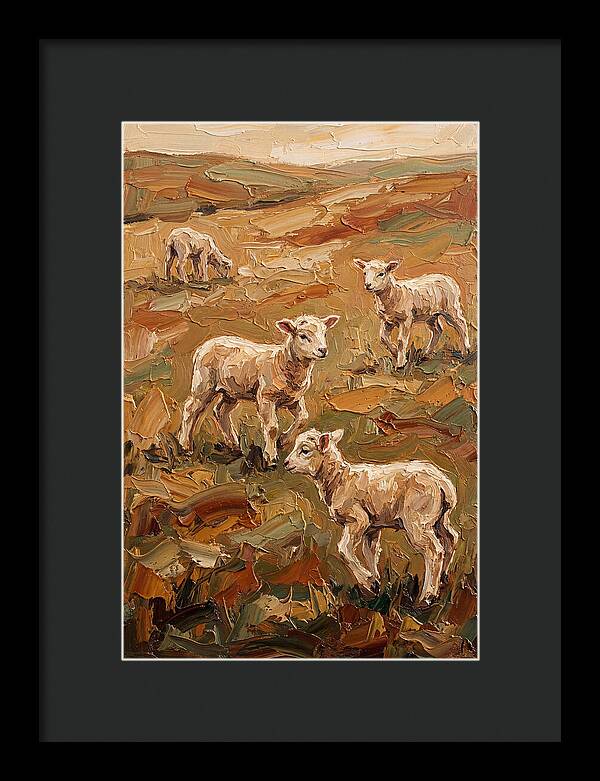 Spring Lambs Playing In Fresh Green Pasture