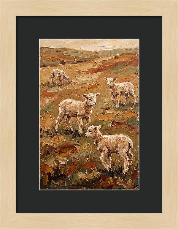 Spring Lambs Playing In Fresh Green Pasture