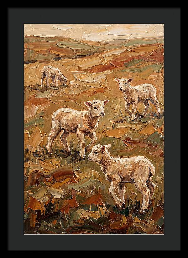 Spring Lambs Playing In Fresh Green Pasture