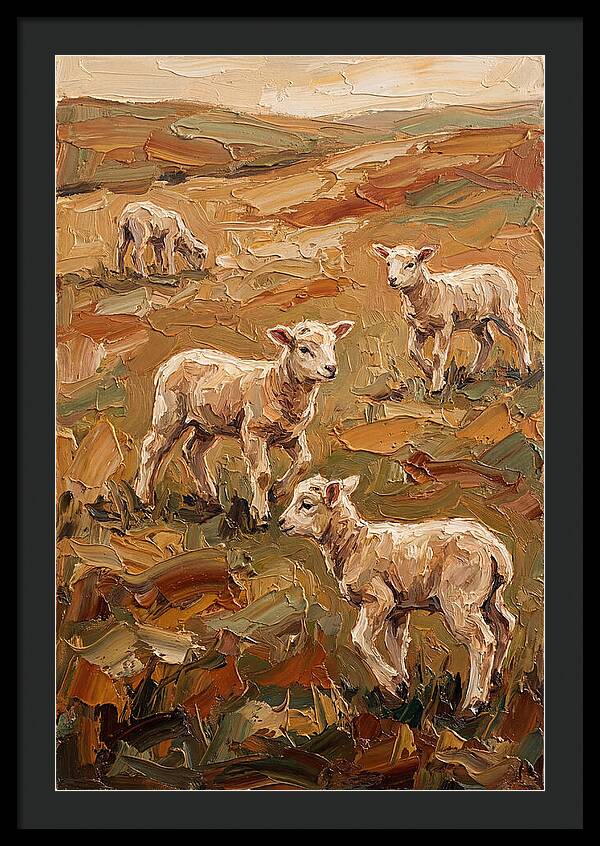 Spring Lambs Playing In Fresh Green Pasture