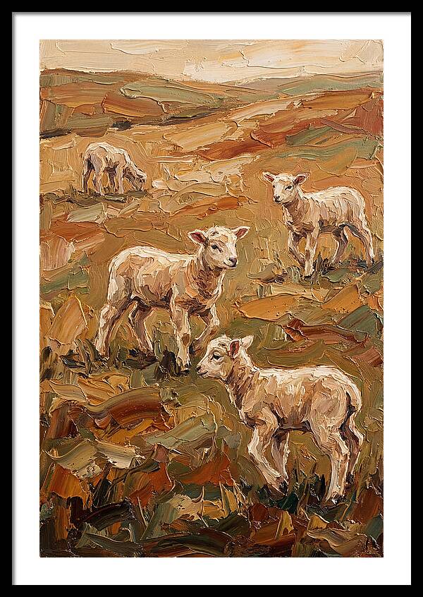 Spring Lambs Playing In Fresh Green Pasture