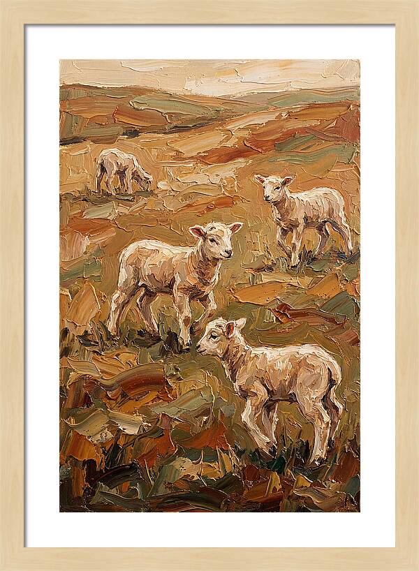 Spring Lambs Playing In Fresh Green Pasture