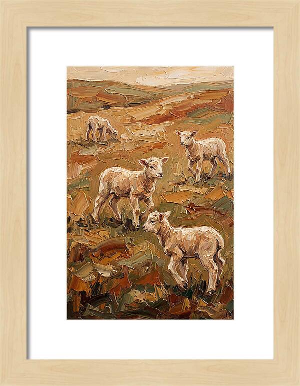 Spring Lambs Playing In Fresh Green Pasture