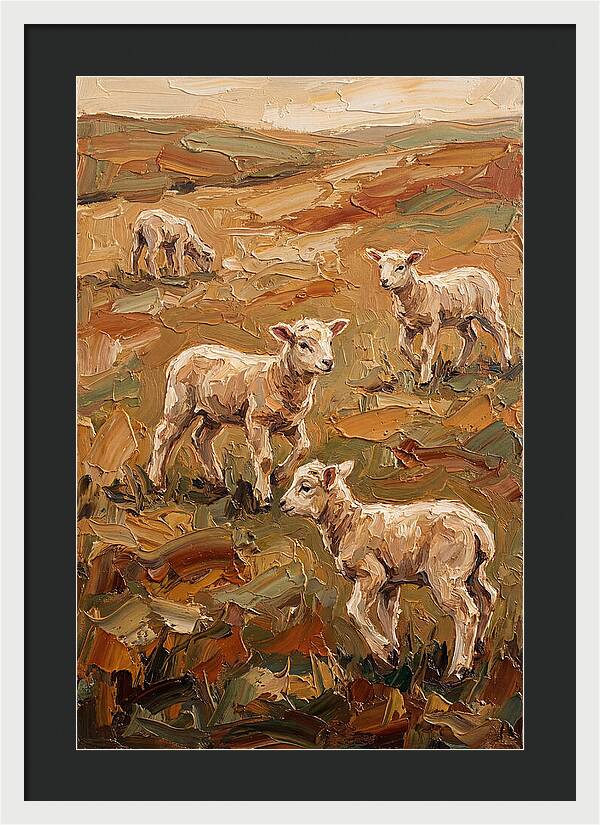 Spring Lambs Playing In Fresh Green Pasture