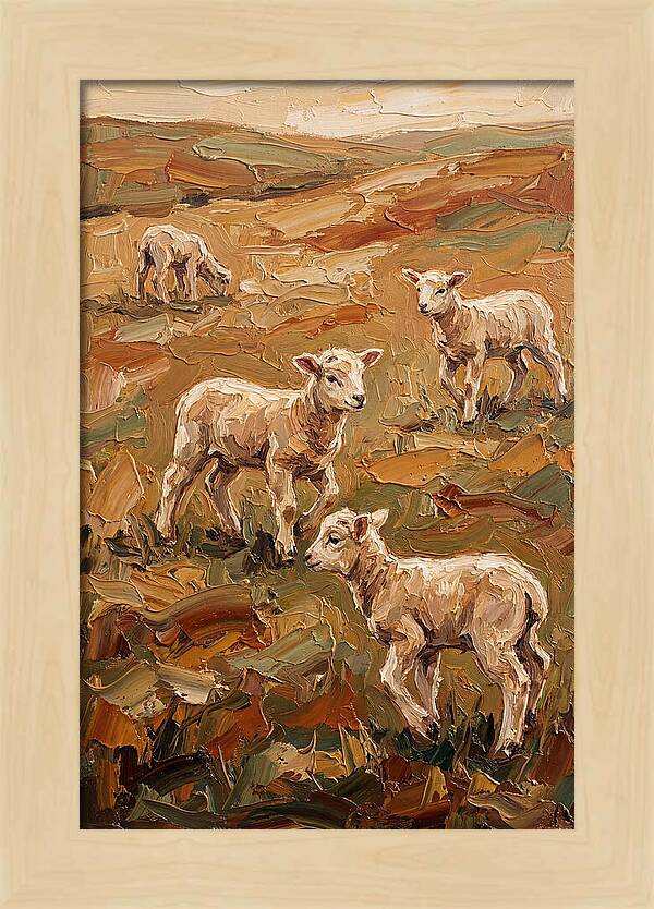 Spring Lambs Playing In Fresh Green Pasture