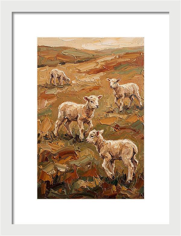 Spring Lambs Playing In Fresh Green Pasture