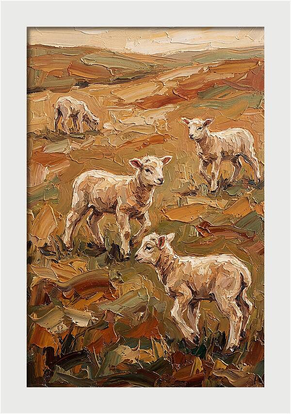 Spring Lambs Playing In Fresh Green Pasture