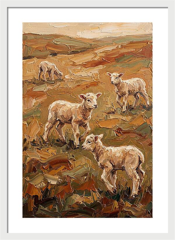 Spring Lambs Playing In Fresh Green Pasture