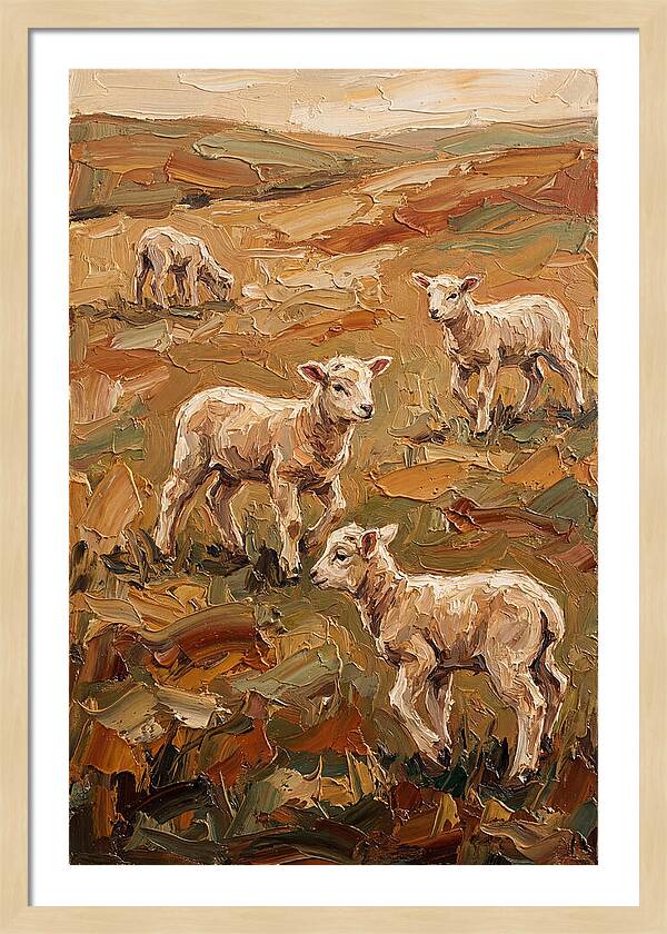 Spring Lambs Playing In Fresh Green Pasture