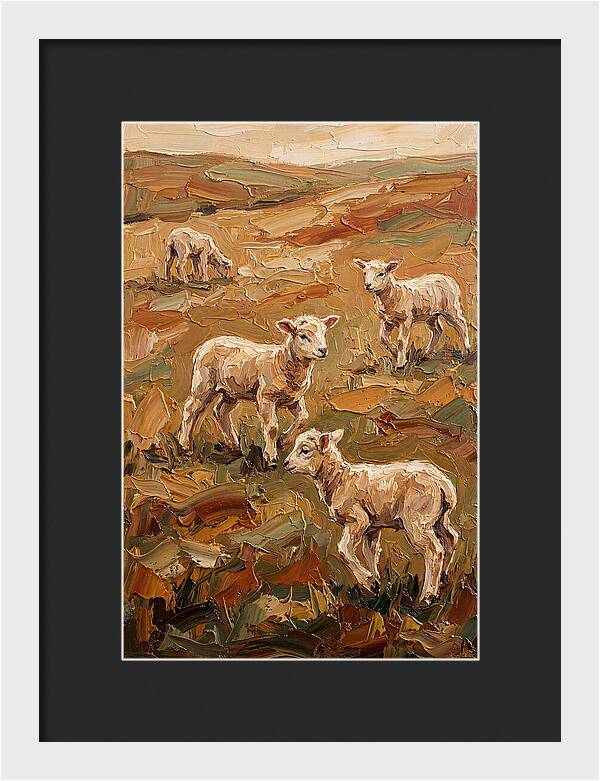 Spring Lambs Playing In Fresh Green Pasture