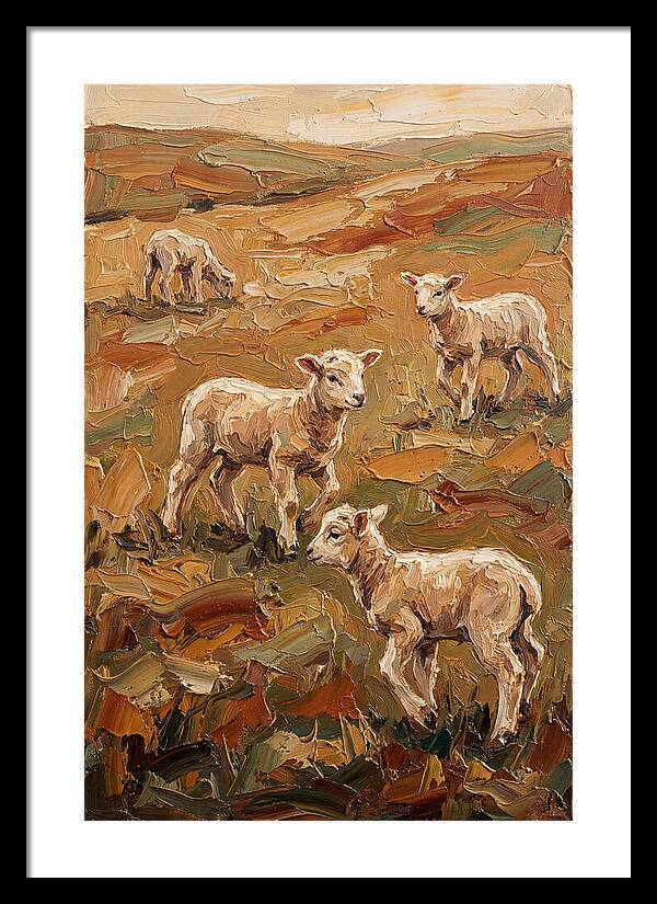 Spring Lambs Playing In Fresh Green Pasture