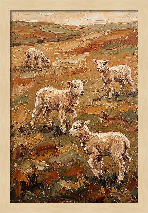 Spring Lambs Playing In Fresh Green Pasture
