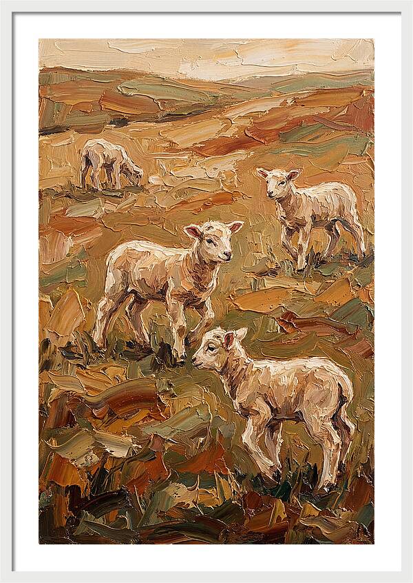 Spring Lambs Playing In Fresh Green Pasture