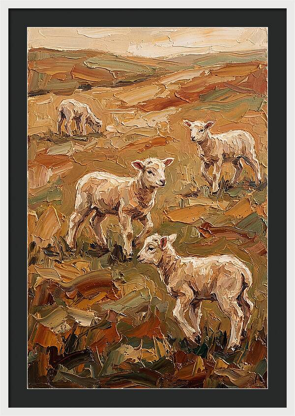 Spring Lambs Playing In Fresh Green Pasture
