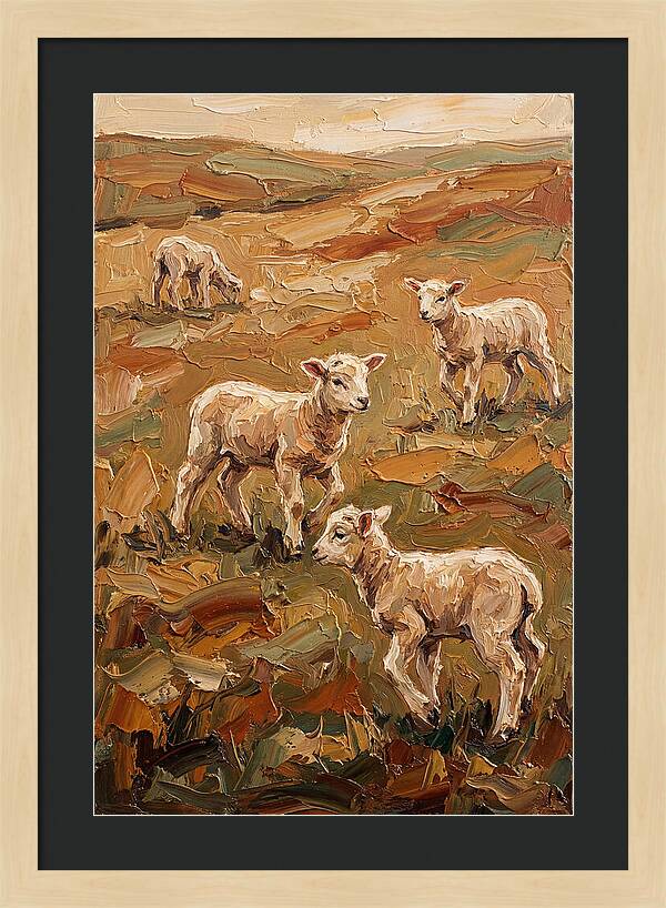 Spring Lambs Playing In Fresh Green Pasture