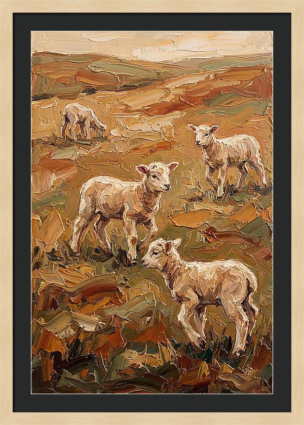 Spring Lambs Playing In Fresh Green Pasture