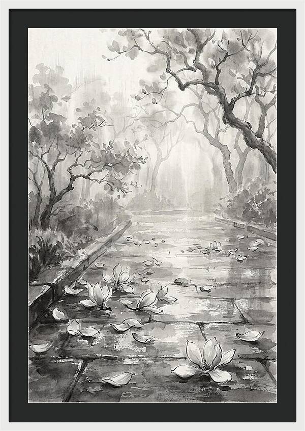 Spring Magnolia Petals Fallen On Wet Stone